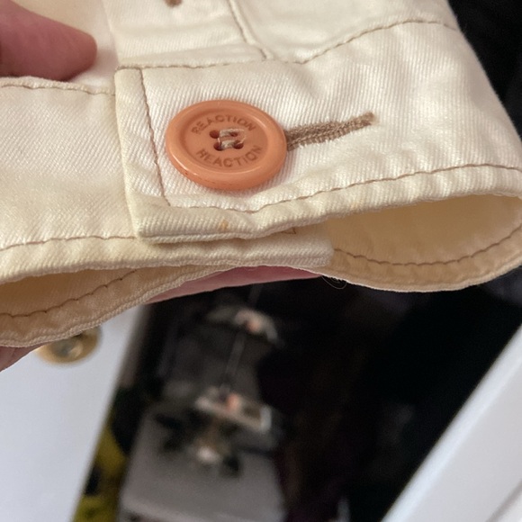 Vintage Kenneth Cole Reaction Jean Jacket sz L cream with floral lining - Picture 11 of 13